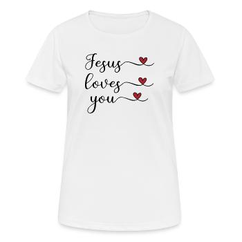 Jésus t’aime, mignonne Typographie avec un cœur - T-shirt respirant Femme - blanc - Devant - AI Model Female 172 dark (172cm)