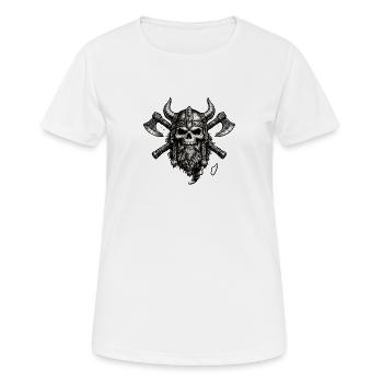 Wikingerschädelwappen mit Äxten - Frauen T-Shirt atmungsaktiv - Weiß - Vorne - AI Model Female 172 dark (172cm)