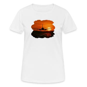 Flugzeuglandung bei Sonnenuntergang - Frauen T-Shirt atmungsaktiv - Weiß - Vorne - AI Model Female 172 dark (172cm)