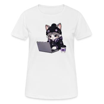 Lila und schwarze Coder-Katze - Frauen T-Shirt atmungsaktiv - Weiß - Vorne - AI Model Female 172 dark (172cm)