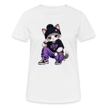 K-Pop-Katze im lila Hoodie - Frauen T-Shirt atmungsaktiv - Weiß - Vorne - AI Model Female 172 dark (172cm)