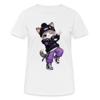 Cat Streetwear Lila Sterne - Frauen T-Shirt atmungsaktiv - Weiß - Vorne - AI Model Female 172 dark (172cm)