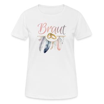 Braut Goldringe Federn JGA Junggesellenabschied - Frauen T-Shirt atmungsaktiv - Weiß - Vorne - AI Model Female 172 dark (172cm)