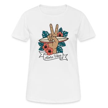 Aloha Vibes Surfen Peace Hand Hawaii - Frauen T-Shirt atmungsaktiv - Weiß - Vorne - AI Model Female 172 dark (172cm)