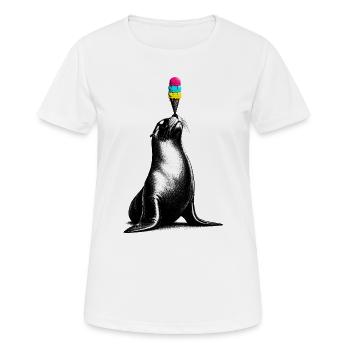 Seelöwe mit Eis im Stencil Style   - Frauen T-Shirt atmungsaktiv - Weiß - Vorne - AI Model Female 172 dark (172cm)