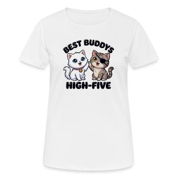 Süße Comic Katzen machen High Five – Best Buddys  - Frauen T-Shirt atmungsaktiv - Weiß - Vorne - AI Model Female 172 dark (172cm)