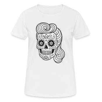 Page de coloriage Totenkopf_Rockabilly coiffure mexicaine - T-shirt respirant Femme - blanc - Devant - AI Model Female 172 dark (172cm)