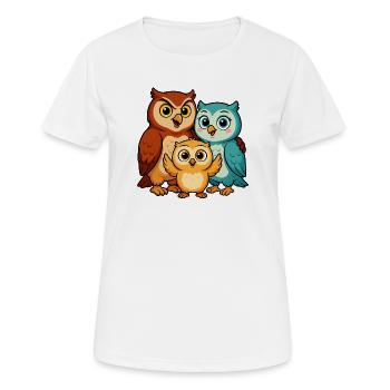 Bunte Eulenfamilie Cartoon - Frauen T-Shirt atmungsaktiv - Weiß - Vorne - AI Model Female 172 dark (172cm)