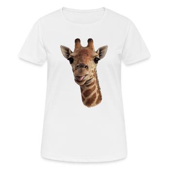 Giraffe head with tongue - close-up - Women's Breathable T-Shirt - white - Front - AI Model Female 172 dark (172cm)