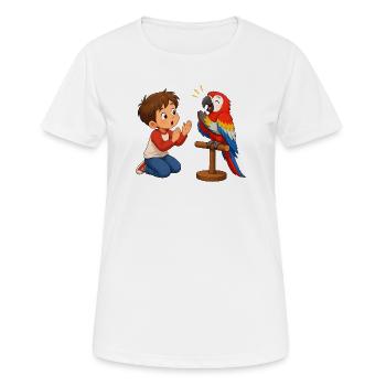Perroquet coloré applaudit avec un garçon émerveillé - T-shirt respirant Femme - blanc - Devant - AI Model Female 172 dark (172cm)