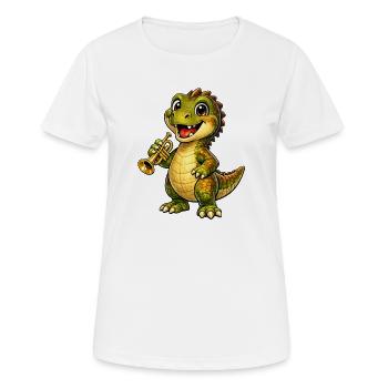 Dino mit Trompete - Frauen T-Shirt atmungsaktiv - Weiß - Vorne - AI Model Female 172 dark (172cm)