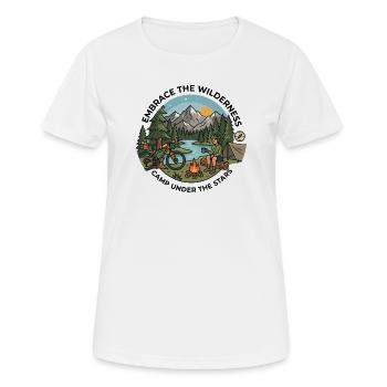 Camp Under The Stars Bikepacking Adventure Tee - Frauen T-Shirt atmungsaktiv - Weiß - Vorne - AI Model Female 172 dark (172cm)