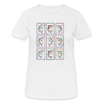 Haifisch Tropischer Ozean-Stempel TShirt Süßer Hai - Frauen T-Shirt atmungsaktiv - Weiß - Vorne - AI Model Female 172 dark (172cm)