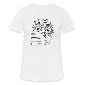 Ein Stueck Kuchen mit Blumen zum ausmalen - Frauen T-Shirt atmungsaktiv - Weiß - Vorne - AI Model Female 172 dark (172cm)