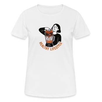 Gesunder Lebensstil Ironie Burger Blender Meme - Frauen T-Shirt atmungsaktiv - Weiß - Vorne - AI Model Female 172 dark (172cm)