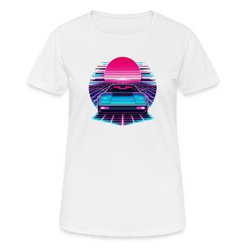 Neon Synthwave Auto am Sonnenuntergang - Frauen T-Shirt atmungsaktiv - Weiß - Vorne - AI Model Female 172 dark (172cm)