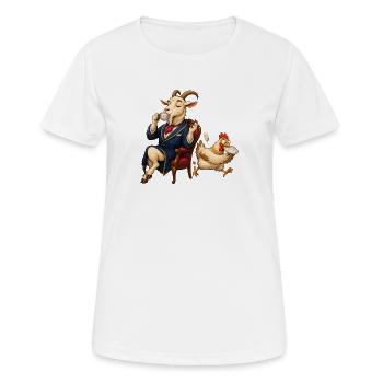 Ziege als Gentleman bei Tee mit hektischem Huhn - Frauen T-Shirt atmungsaktiv - Weiß - Vorne - AI Model Female 172 dark (172cm)