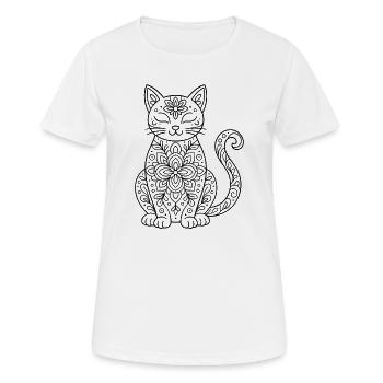 Cat with flowers mandala in the body coloring page - Women's Breathable T-Shirt - white - Front - AI Model Female 172 dark (172cm)