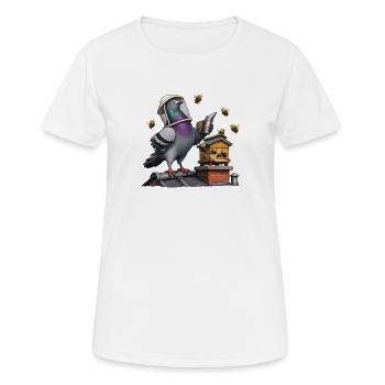 Pigeon as beekeeper at the beehive on the roof - Women's Breathable T-Shirt - white - Front - AI Model Female 172 dark (172cm)