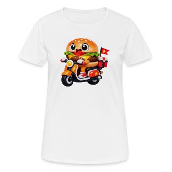 Kawaii Burger auf dem Motorrad - Frauen T-Shirt atmungsaktiv - Weiß - Vorne - AI Model Female 172 dark (172cm)