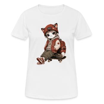 MIKO cat in streetwear and skateboarding - Women's Breathable T-Shirt - white - Front - AI Model Female 172 dark (172cm)