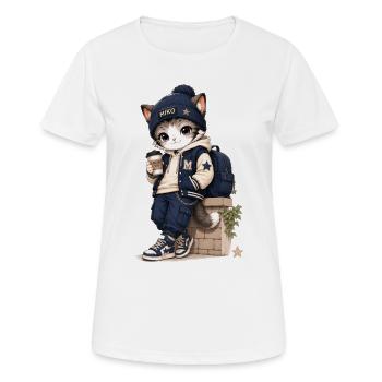 Urban kitten in blue hoodie - Women's Breathable T-Shirt - white - Front - AI Model Female 172 dark (172cm)