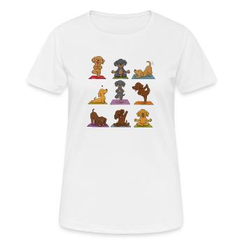 HundeYoga Sammlung auf Matte - Frauen T-Shirt atmungsaktiv - Weiß - Vorne - AI Model Female 172 dark (172cm)