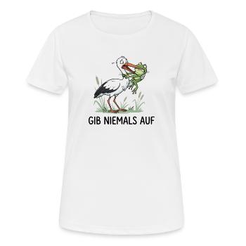 Gib niemals auf! – Lustiger Storch & Frosch - Frauen T-Shirt atmungsaktiv - Weiß - Vorne - AI Model Female 172 dark (172cm)