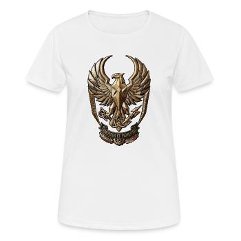 Erhabener Adler Wappen – Fortiter et Fideliter - Frauen T-Shirt atmungsaktiv - Weiß - Vorne - AI Model Female 172 dark (172cm)