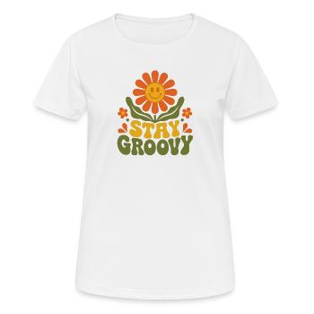 Stay Groovy – 70er Jahre Retro Blume Blüte Vektor - Frauen T-Shirt atmungsaktiv - Weiß - Vorne - AI Model Female 172 dark (172cm)