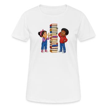 Kinder Bücherstapel Messen Lustiges Lernmotiv - Frauen T-Shirt atmungsaktiv - Weiß - Vorne - AI Model Female 172 dark (172cm)