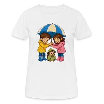 Kinder Regenschirm für Igel Süßes Regen Motiv - Frauen T-Shirt atmungsaktiv - Weiß - Vorne - AI Model Female 172 dark (172cm)
