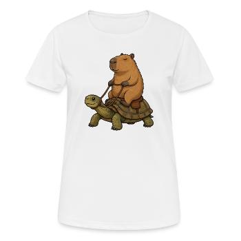 Capybara reitet Schildkröte Cartoon - Frauen T-Shirt atmungsaktiv - Weiß - Vorne - AI Model Female 172 dark (172cm)