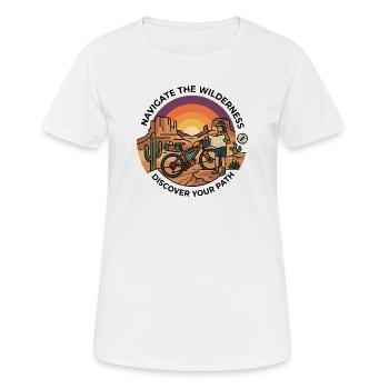 Navigieren Sie durch das Wilderness Bikepacking Karten-Shirt - Frauen T-Shirt atmungsaktiv - Weiß - Vorne - AI Model Female 172 dark (172cm)