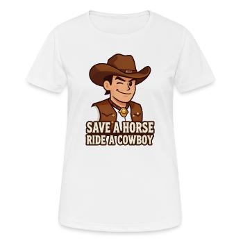 Cowboy Cartoon with Western Slogan - Women's Breathable T-Shirt - white - Front - AI Model Female 172 dark (172cm)