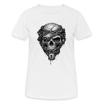 Chained Skull Gothic Horror-Grafik - Frauen T-Shirt atmungsaktiv - Weiß - Vorne - AI Model Female 172 dark (172cm)