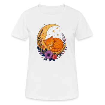 Chat de la Lune dans une Mer de Fleurs - T-shirt respirant Femme - blanc - Devant - AI Model Female 172 dark (172cm)