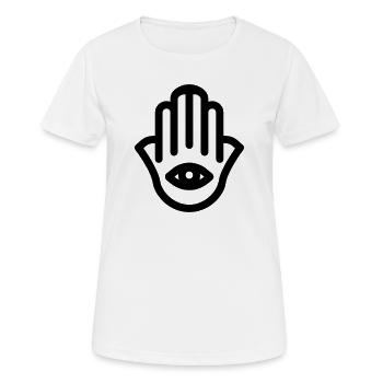 Hand von Fatma Hamsa - Frauen T-Shirt atmungsaktiv - Weiß - Vorne - AI Model Female 172 dark (172cm)