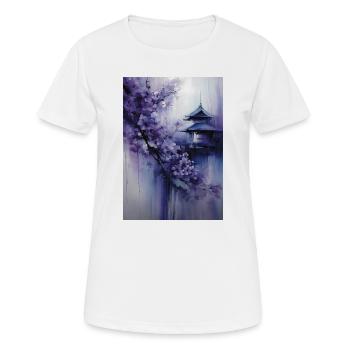 Lila Pagode und Blumen - Frauen T-Shirt atmungsaktiv - Weiß - Vorne - AI Model Female 172 dark (172cm)