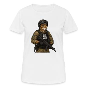 Ukraine-Katze mit NAFO-Patch - Frauen T-Shirt atmungsaktiv - Weiß - Vorne - AI Model Female 172 dark (172cm)