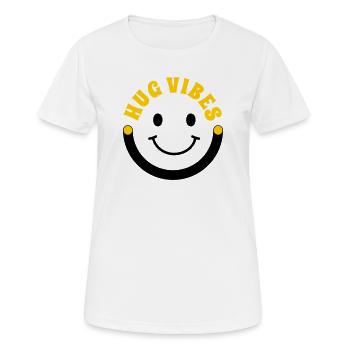 Minimalistische Umarmungsstimmung – Typografie mit Lächelkurve - Frauen T-Shirt atmungsaktiv - Weiß - Vorne - AI Model Female 172 dark (172cm)