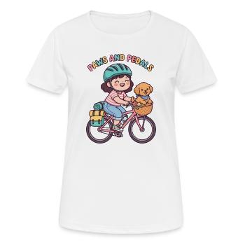 Pfoten und Pedale süßer Fahrradaufkleber - Frauen T-Shirt atmungsaktiv - Weiß - Vorne - AI Model Female 172 dark (172cm)