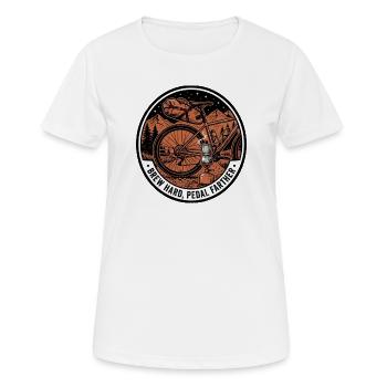 Brew Hard Pedal Farther Linocut Bikepacking - Frauen T-Shirt atmungsaktiv - Weiß - Vorne - AI Model Female 172 dark (172cm)