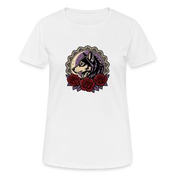 Gotische Wolfsrosen-Spitzen-Mond-Tattoo - Frauen T-Shirt atmungsaktiv - Weiß - Vorne - AI Model Female 172 dark (172cm)