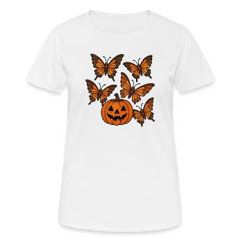 Halloween Kuerbis mit Schmetterlinge - Frauen T-Shirt atmungsaktiv - Weiß - Vorne - AI Model Female 172 dark (172cm)