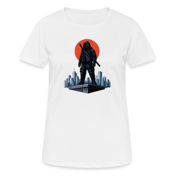 Urban Ninja in front of a red moon - Women's Breathable T-Shirt - white - Front - AI Model Female 172 dark (172cm)