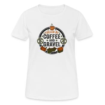 Alimenté par le café et la chemise de cyclisme en gravier - T-shirt respirant Femme - blanc - Devant - AI Model Female 172 dark (172cm)