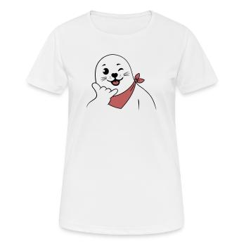 Winking Seal Wearing a Bandana Throwing Shaka Sign - Women's Breathable T-Shirt - white - Front - AI Model Female 172 dark (172cm)