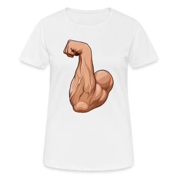 Illustration de la flexion du bras musculaire (bras de fer avant-bras) - T-shirt respirant Femme - blanc - Devant - AI Model Female 172 dark (172cm)