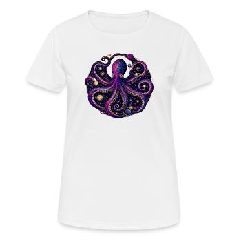 Illustration der planetaren Umlaufbahn des kosmischen Oktopus - Frauen T-Shirt atmungsaktiv - Weiß - Vorne - AI Model Female 172 dark (172cm)